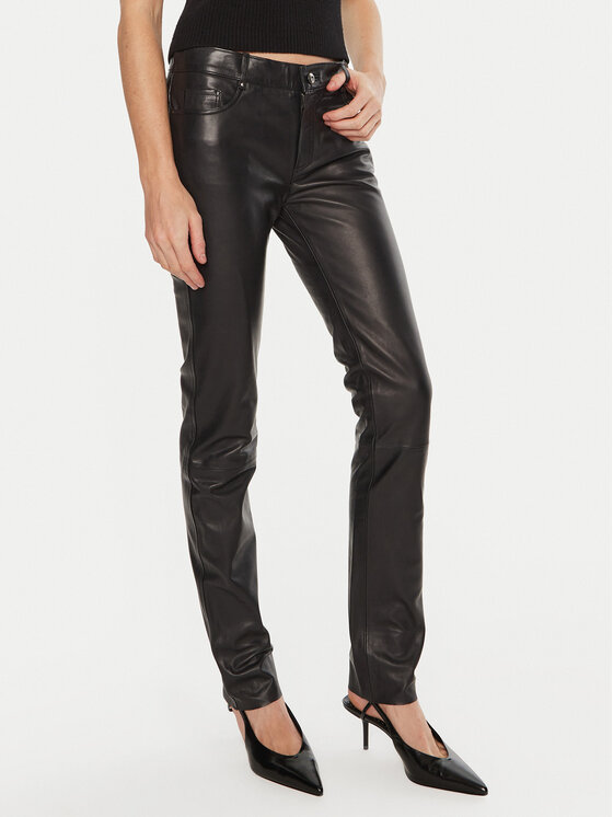 Serge Pariente Pantaloni di pelle Sexy Nappa Nero Slim Fit, taglia : S