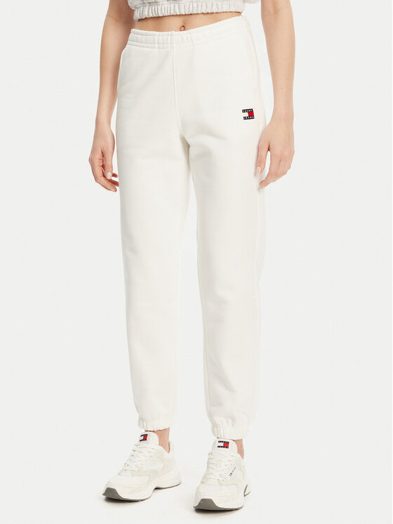 Tommy Jeans Teplákové nohavice Badge DW0DW20679 Écru Regular Fit
