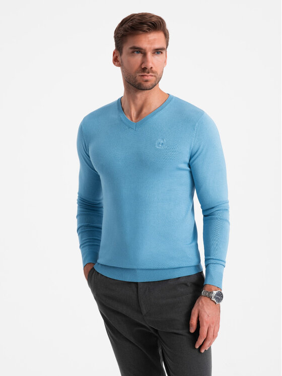 Ombre Ombre Sweter OM-SWBS-0107 Niebieski Regular Fit