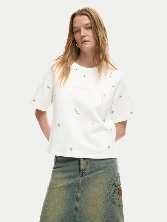 Desigual Desigual Marškinėliai Oporto 26SWTK09 Écru Regular Fit