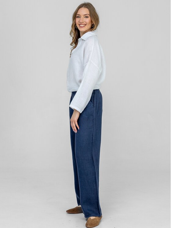 Perso Perso Spodnie materiałowe PTE266362F Granatowy Wide Leg