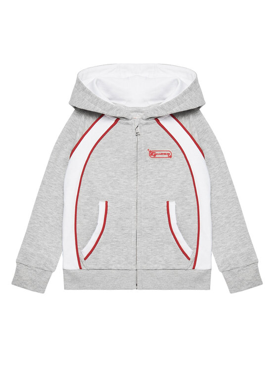 Bluza dziecięca z kapturem, widok z przodu, ułożona płasko.