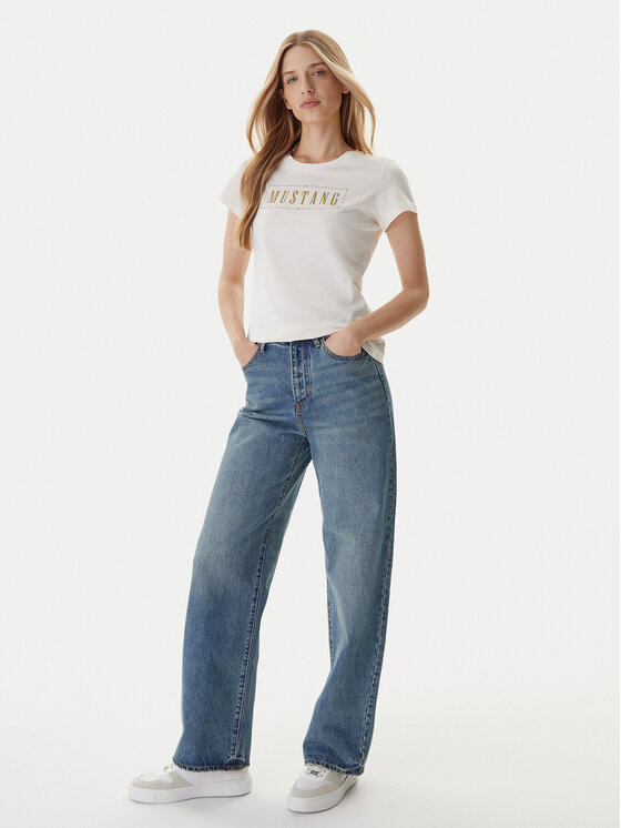 Mustang Mustang Marškinėliai Loa 1016754 Écru Slim Fit