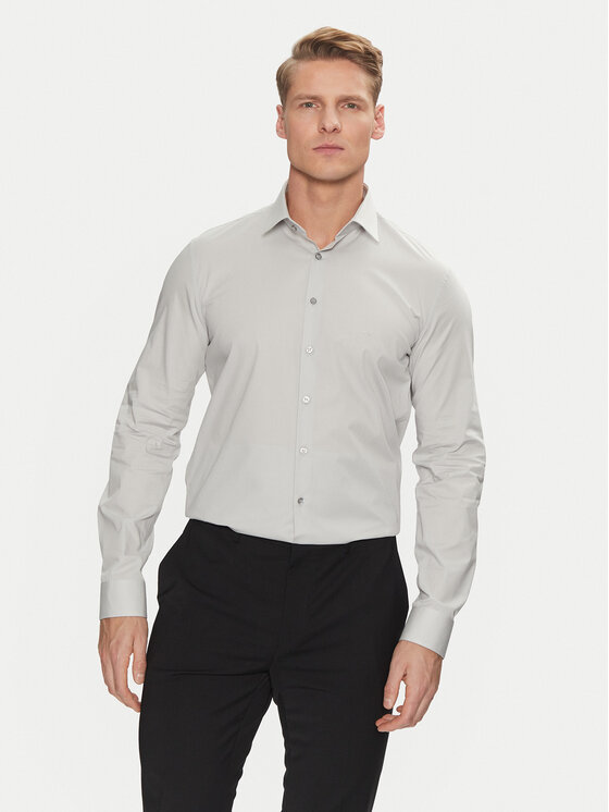 Męska Koszula Calvin Klein, Rozmiar 42, Szara, Poplin Stretch Slim Shirt K10K108229