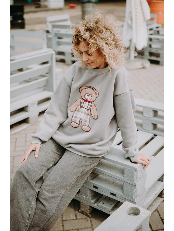 Bejbi Story Bejbi Story Bluza Bluza oversize Arthur Teddy dla mamy i taty bez kaptura Szary Oversize