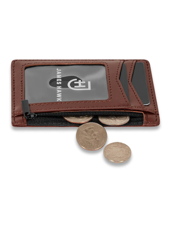 James Hawk James Hawk Mały Portfel Męski Męski skórzany portfel slim z RFID Brązowy