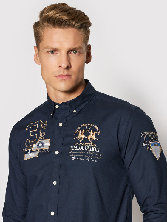 La Martina Chemise SMC302 OX077 Bleu marine Regular Fit
