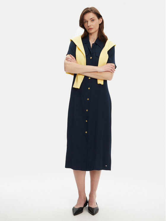 Tommy Hilfiger Tommy Hilfiger Rochie tip cămașă WW0WW45802 Bleumarin Regular Fit