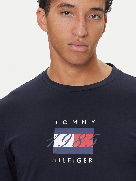 Tommy Hilfiger Tommy Hilfiger T-Shirt Linear Flag MW0MW41338 Granatowy Regular Fit