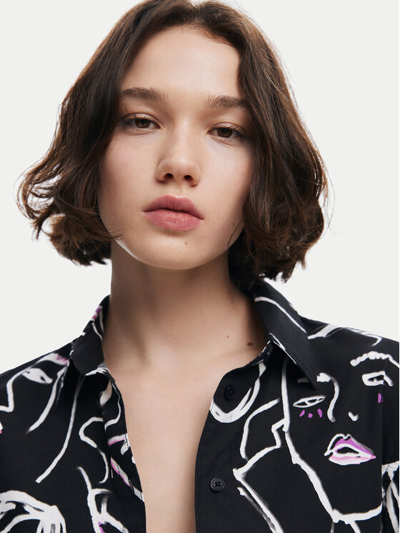 Desigual Desigual Košeľa Faces 24WWCW34 Čierna Regular Fit