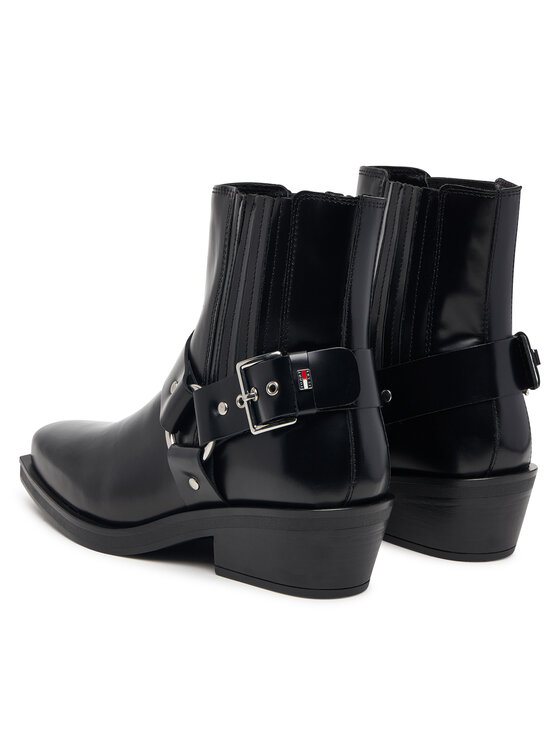 Tommy Jeans Tommy Jeans Botki Tjw Buckle Leather Cowboy Boots EN0EN03143 Czarny
