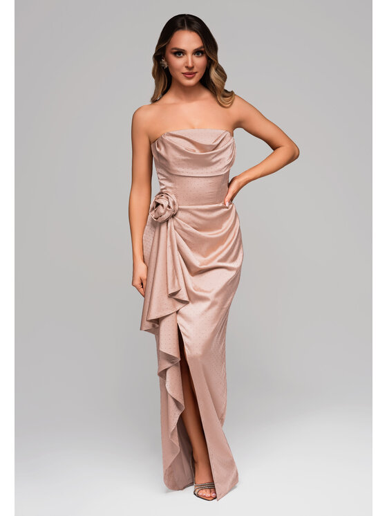Ombre Ombre Sukienka wieczorowa LA-OM-DLR104 Beżowy Regular Fit