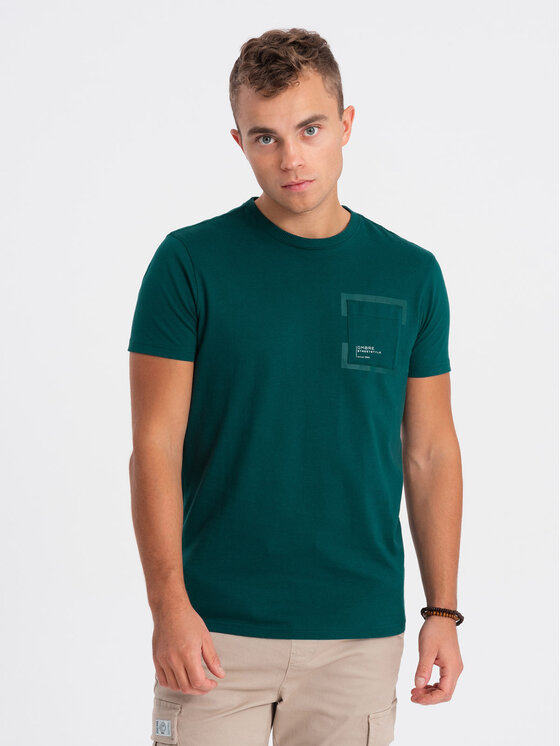 Ombre Ombre T-Shirt OM-TSPT-0154 Zielony Regular Fit
