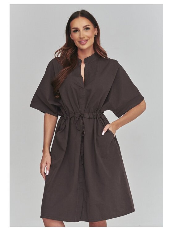 Makadamia Makadamia Sukienka codzienna C62 Brązowy Loose Fit