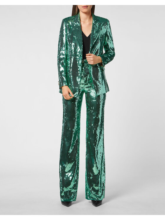 PHILIPP PLEIN PHILIPP PLEIN Spodnie materiałowe 2649 Zielony Flare Fit