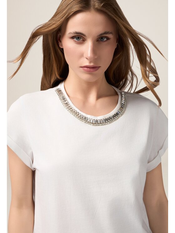 Oltre Oltre T-shirt G433J004250N011 Bianco Slim Fit