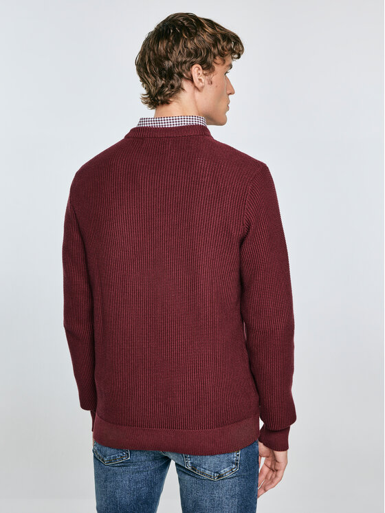 BIG STAR BIG STAR Sweter CARLO Bordowy Basic Fit