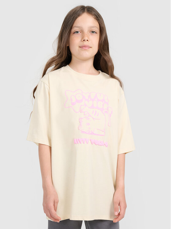 4F 4F T-Shirt KITTY JOGA Kremowy Oversize