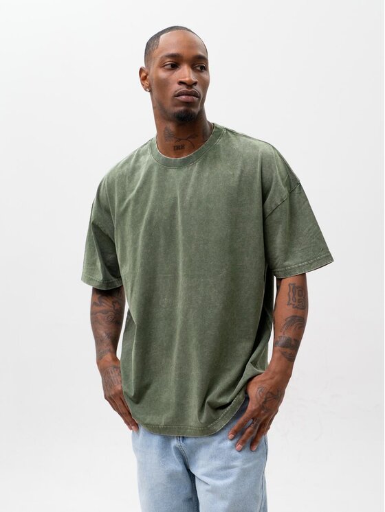 Urban City Urban City T-Shirt Szeroka luźna efekt sprania sprana 130177 Zielony Oversize