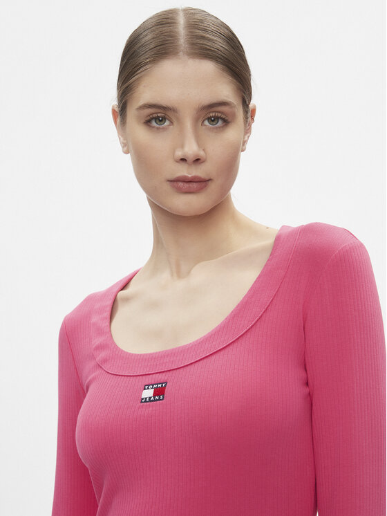 Tommy Jeans Tommy Jeans Φόρεμα υφασμάτινο Tjw Badge Rib Bodycon Ls DW0DW17424 Ροζ Slim Fit