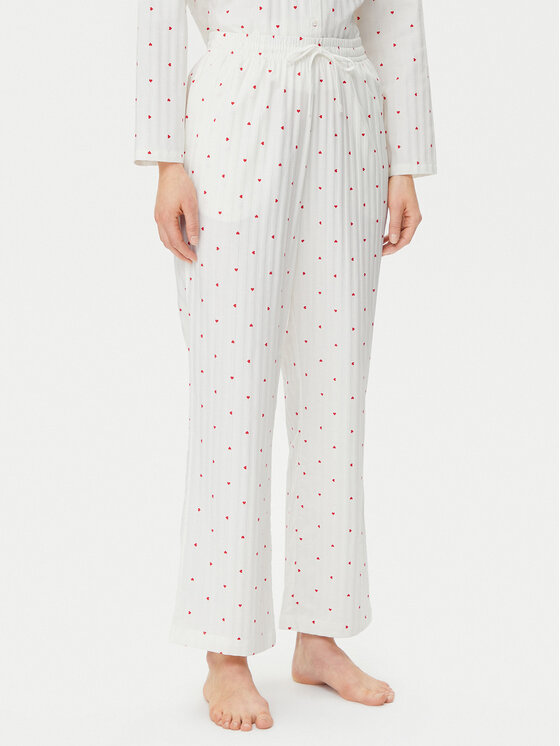 Hunkemöller Hunkemöller Pyžamové nohavice Jacquard Hearts 301504 Biela Relaxed Fit