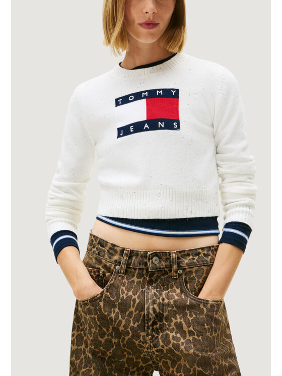 Tommy Jeans Tommy Jeans Πουλόβερ TJW SPARKLE FLAG SWE Λευκό Casual Fit