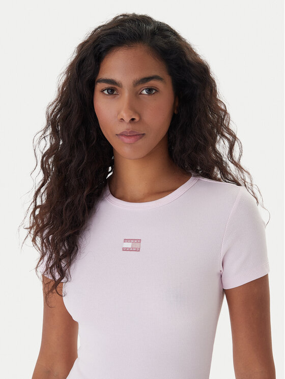 Tommy Jeans Tommy Jeans Tričko Badge DW0DW17881 Ružová Slim Fit