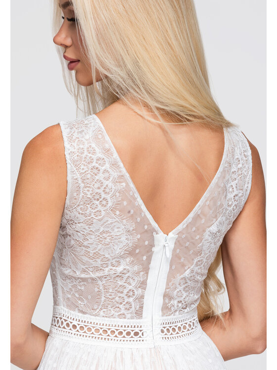 Ombre Ombre Sukienka wieczorowa LA-OM-DLR401 Biały Slim Fit