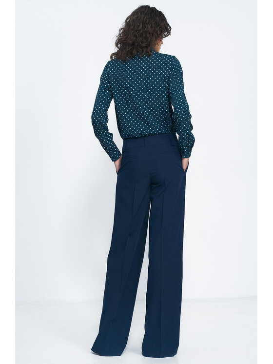 NIFE NIFE Kalhoty z materiálu SD81 Tmavomodrá Wide Leg