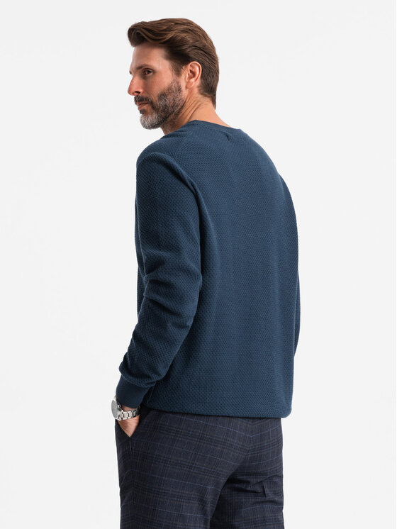 Ombre Ombre Sweter OM-SWSW-0110 Granatowy Relaxed Fit