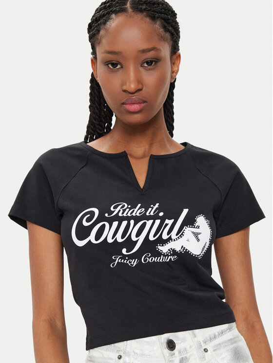 Juicy Couture Juicy Couture Tričko Ride A Cowgirl JCWCT23333 Čierna Slim Fit