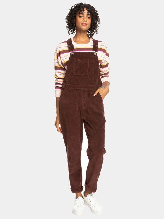 Roxy Jeans hlače z naramnicami Eternal Cord Wvdr ERJWD03744 Rjava Regular Fit