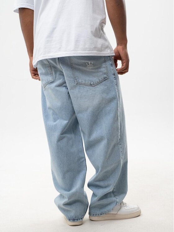 Jeansy Jigga Wear, Rozmiar M, Niebieskie, Spodnie Jeansowe Super Baggy Męskie Sprane Jasne Niebieskiee Jigga Wear Crown M