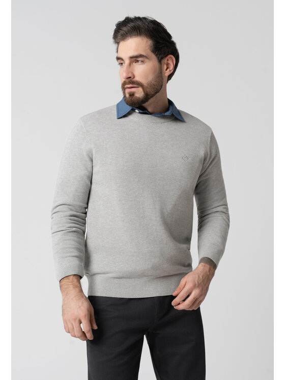 Volcano Volcano Sweter S-LOGAN Szary Regular Fit