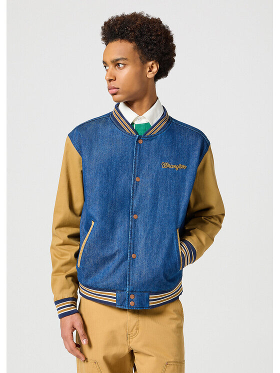 Wrangler Wrangler Kurtka jeansowa VARSITY JACKET Niebieski Regular Fit