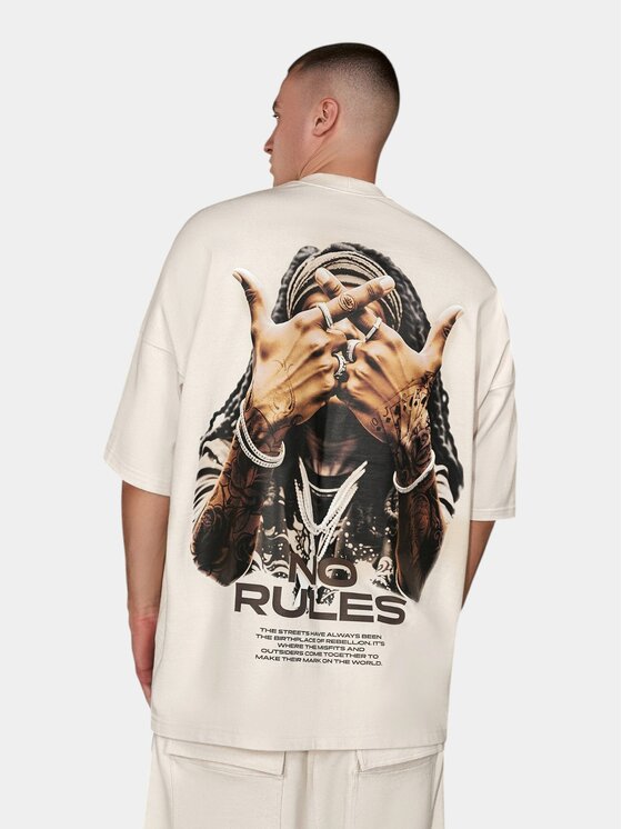MADE BY SOCIETY MADE BY SOCIETY T-Shirt Tricou No Rules - T16854 Beżowy Basic Fit
