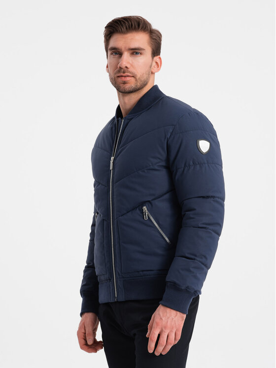 Ombre Ombre Kurtka bomber OM-JALP-0143 Granatowy Regular Fit