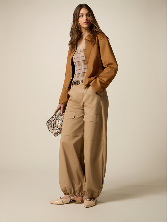 Oltre Oltre Pantaloni di tessuto P025R009528N012 Crema Baggy Fit