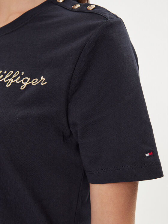 Tommy Hilfiger Tommy Hilfiger Tricou Gold Button WW0WW41211 Bleumarin Regular Fit