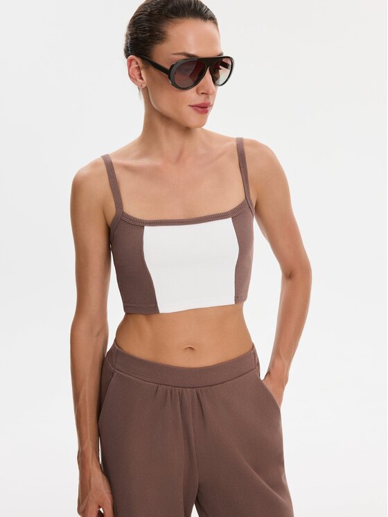 Nudyess Nudyess Top Alex z prążka Brązowy Slim Fit