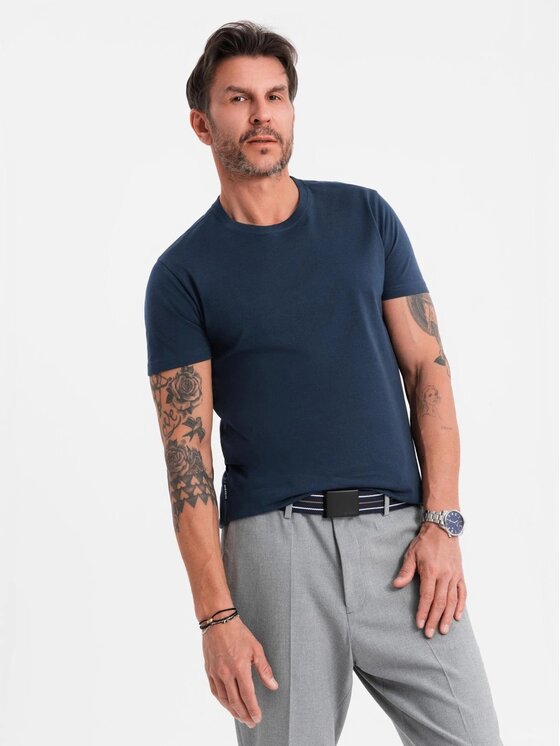 Ombre Ombre T-Shirt OM-TSBS-0236 Granatowy Regular Fit