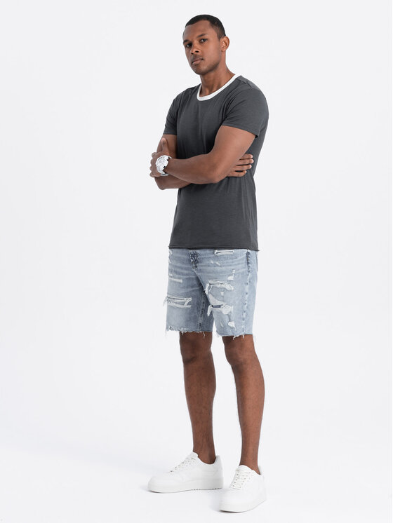 Ombre Ombre T-Shirt OM-TSCT-22SS-004 Šedá Regular Fit