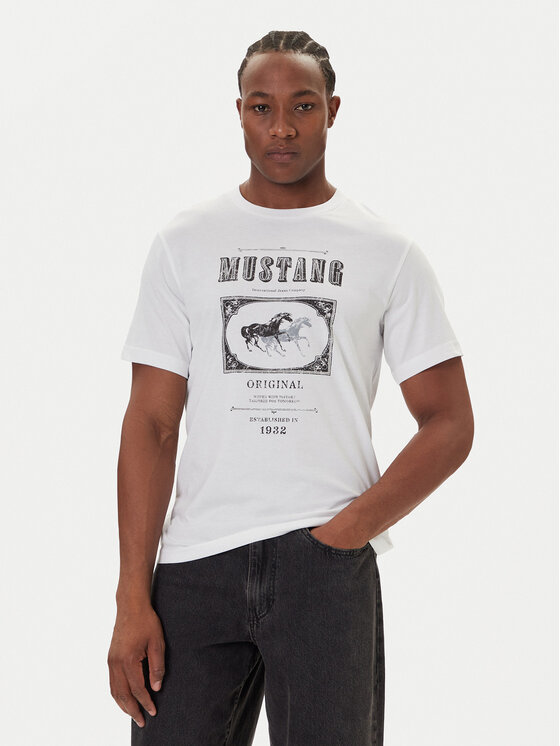 Mustang Mustang T-Shirt Akron 1016864 Biały Relaxed Fit