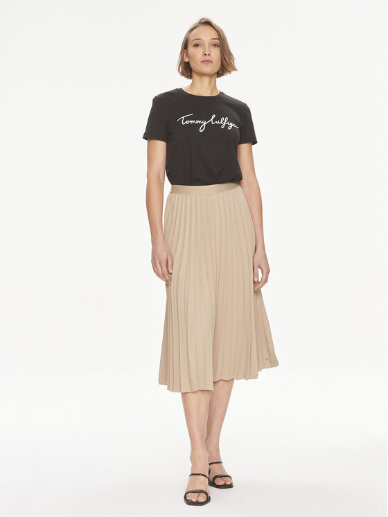 Tommy Hilfiger Tommy Hilfiger Plesirana suknja Fluid WW0WW41793 Bež Regular Fit