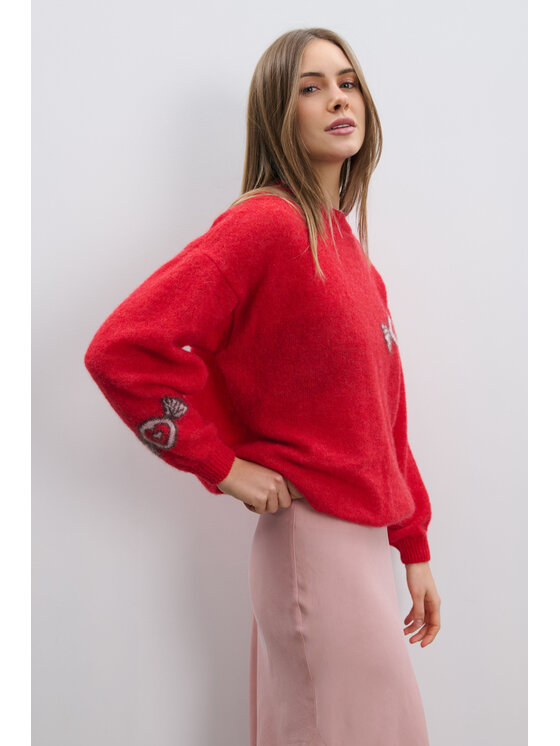 Fobya Fobya Sweter F2107 Czerwony Basic Fit