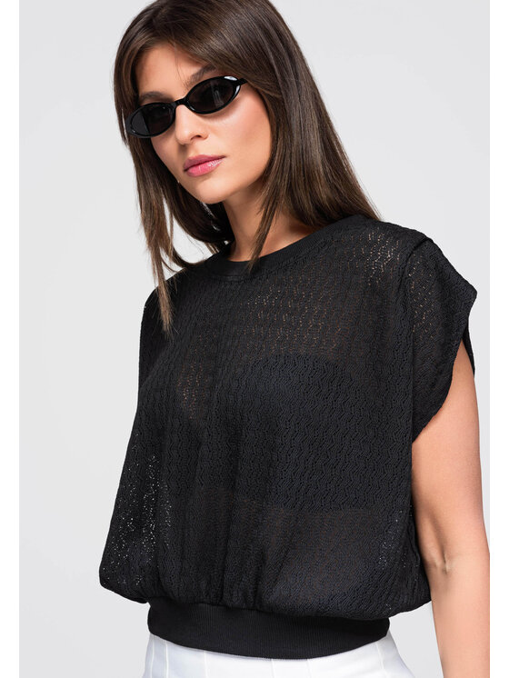 Ombre Ombre Bluzka OW-TS-E0045 Czarny Loose Fit