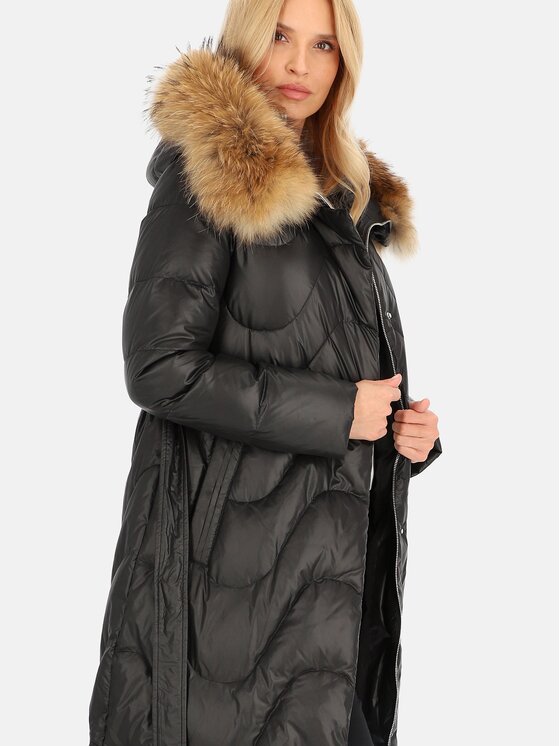 Perso Perso Zimní kabát BLH241005FXR Černá Regular Fit