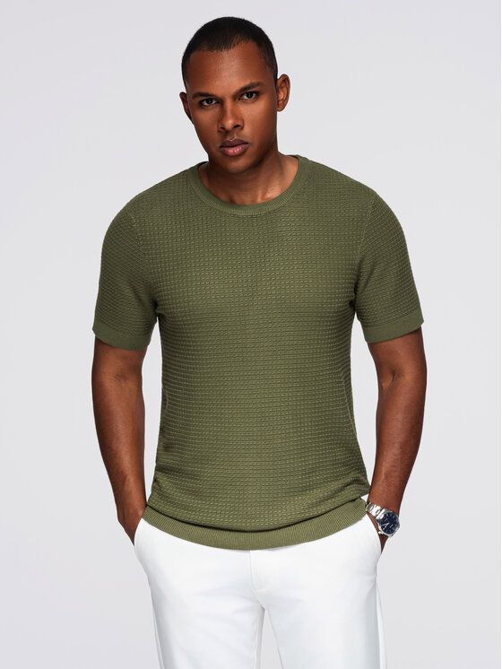 Ombre Ombre T-Shirt OM-TSCT-0303 Zelená Slim Fit