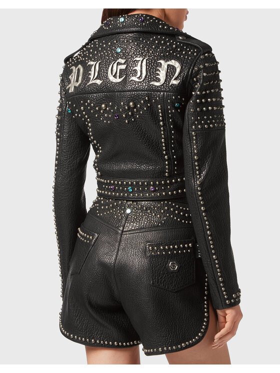 PHILIPP PLEIN PHILIPP PLEIN Kožená bunda 4115 Černá Regular Fit