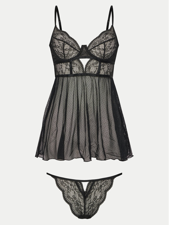 Hunkemöller Nočná košeľa Babydoll Isabelle 205820 Čierna